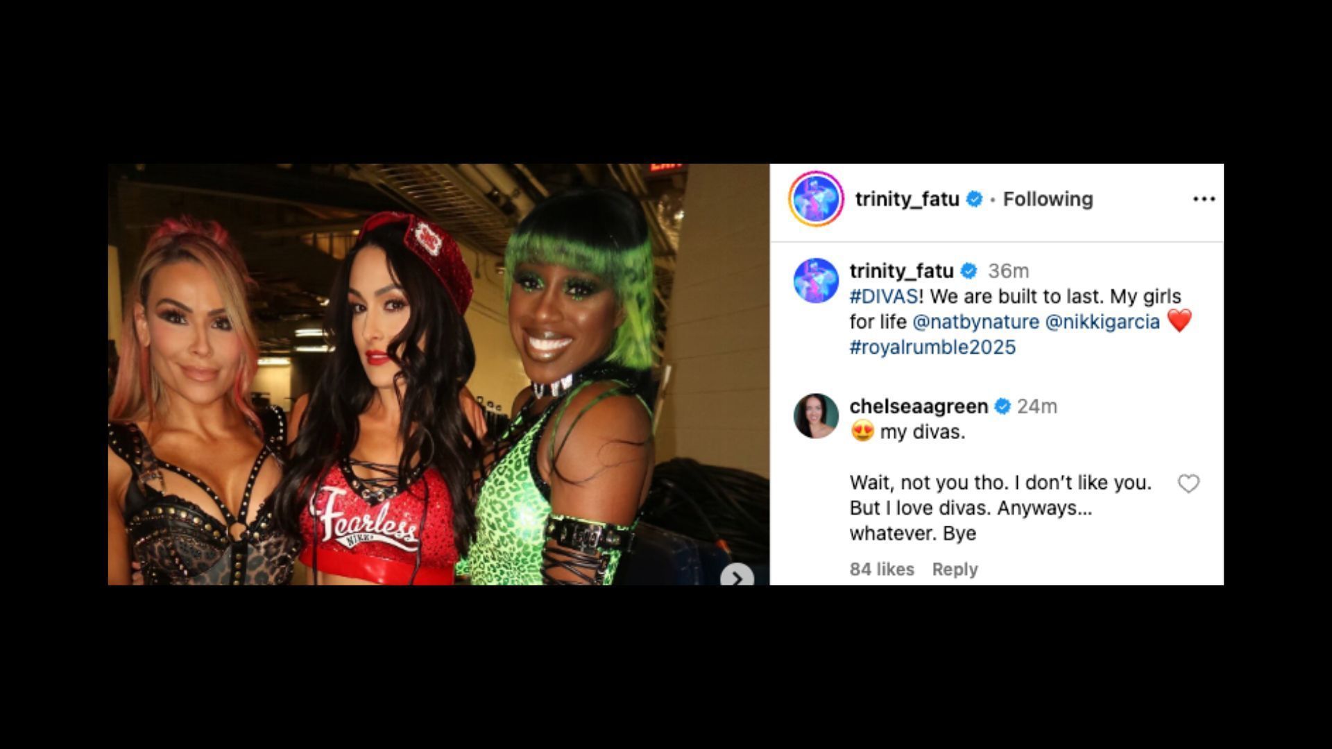 Green reacts to Total Divas reunion on Instagram. [Image credit: Naomi on Instagram]