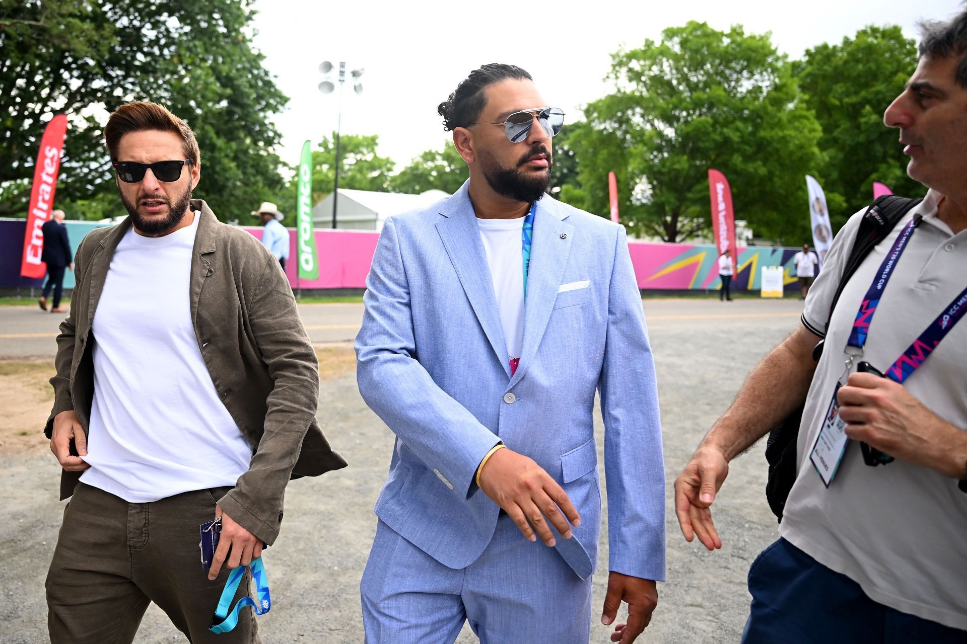 Yuvraj Singh with Shahid Afridi during the 2024 India vs Pakistan T20 World Cup match - Source: Getty