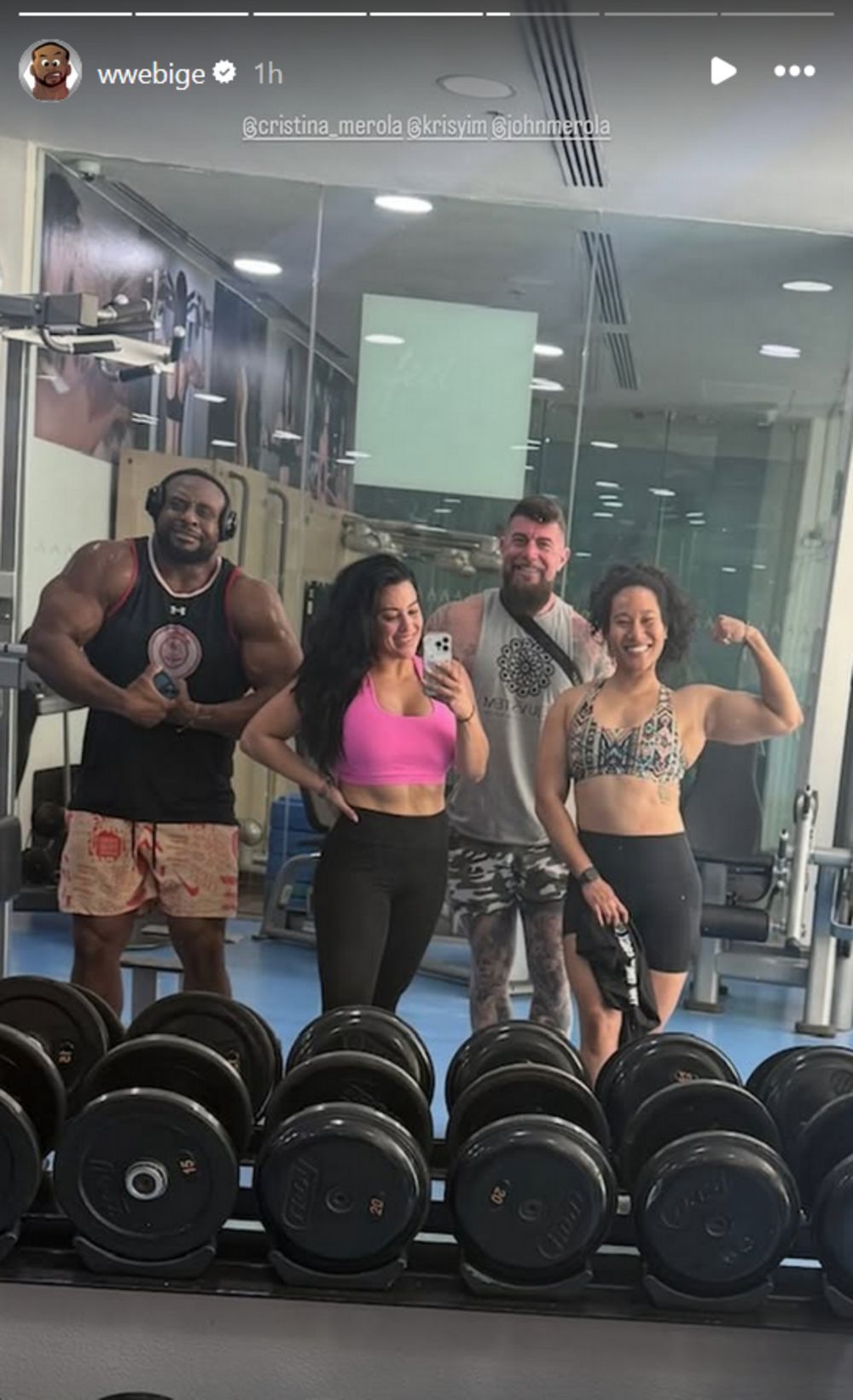 Screenshot of Big E&#039;s gym post to Instagram Stories (Photo Credit: Big E on Instagram)