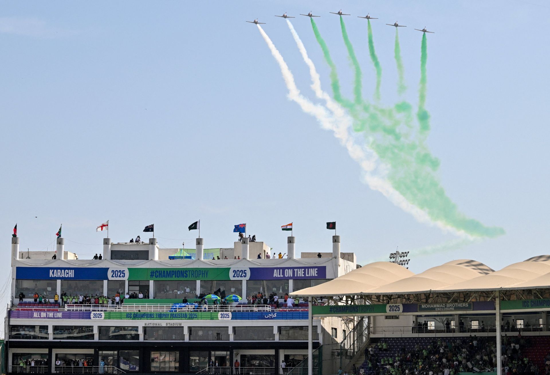 Air show in Karachi before PAK vs NZ match in CT 2025. (Image: TheRealPCB/X)