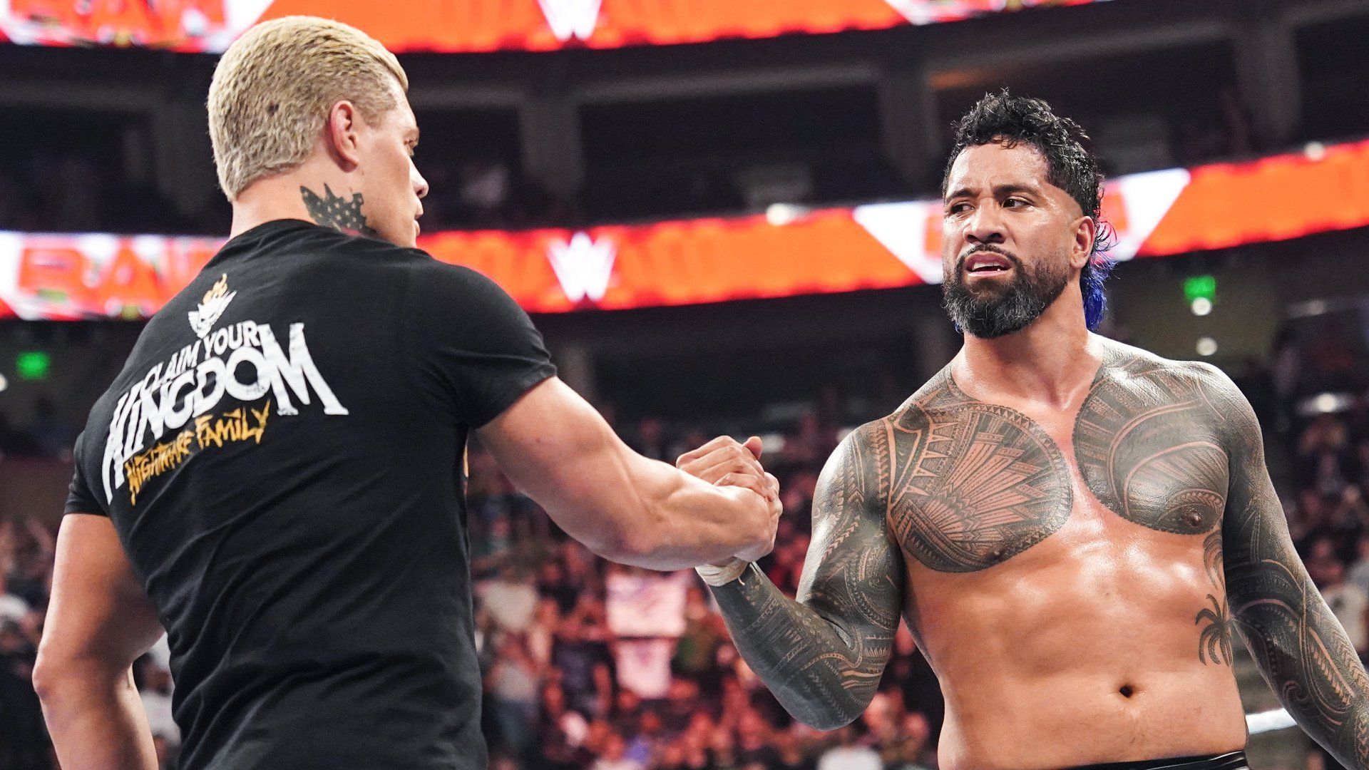 Cody Rhodes and Jey Uso on WWE RAW, Sept. 2023 [Photo credit: WWE.com]