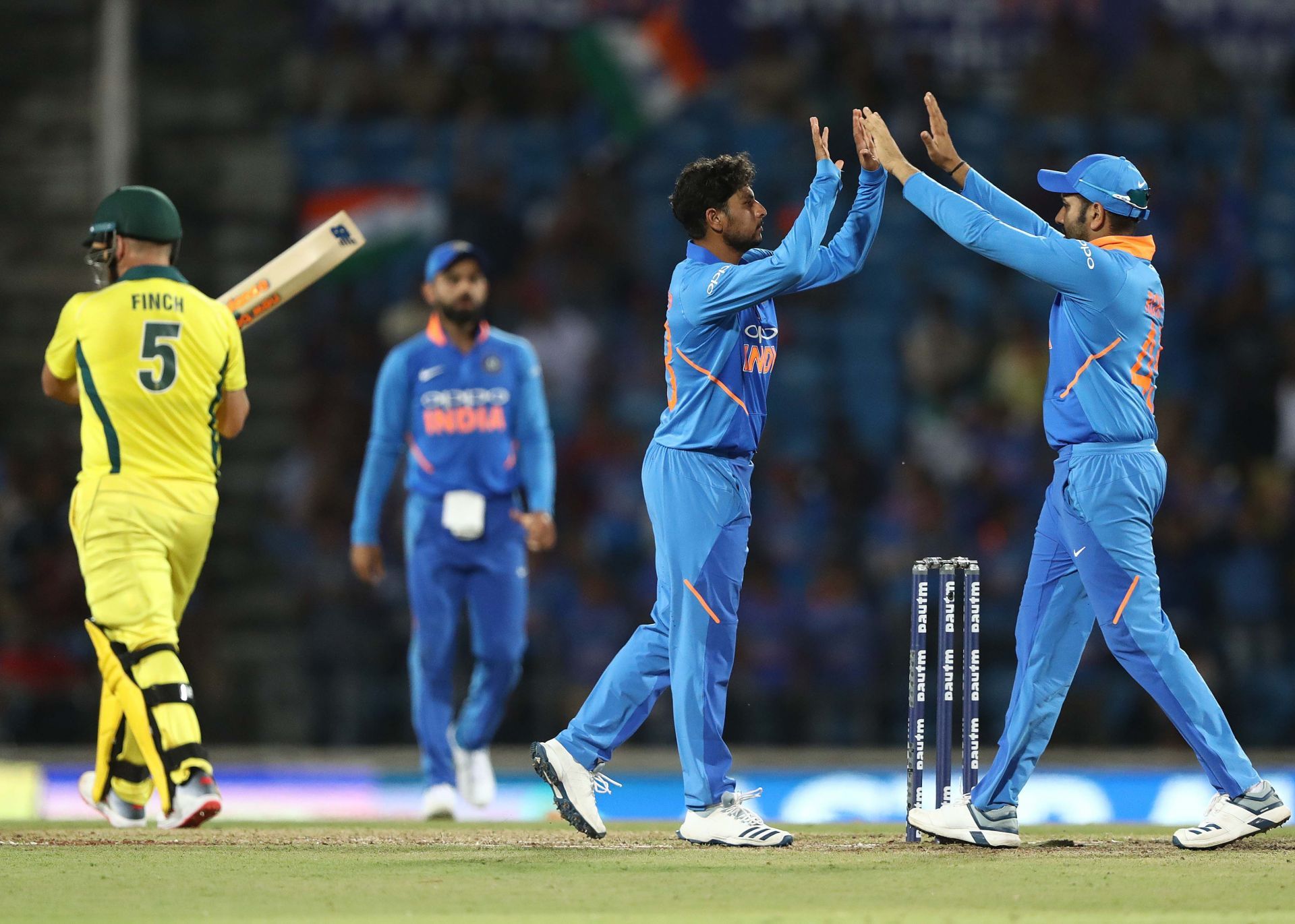 Kuldeep Yadav bagged three crucial wickets during the last ODI in Nagpur. Source: Getty