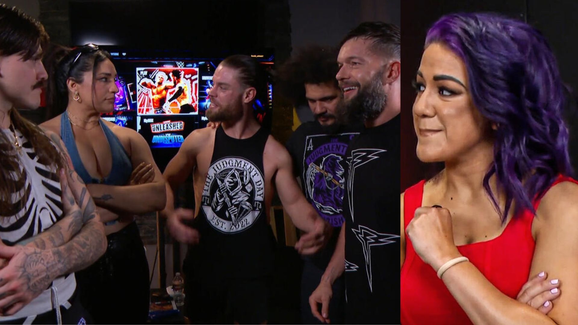 Judgment Day (left), Bayley (right) (Image Credits: WWE.com)