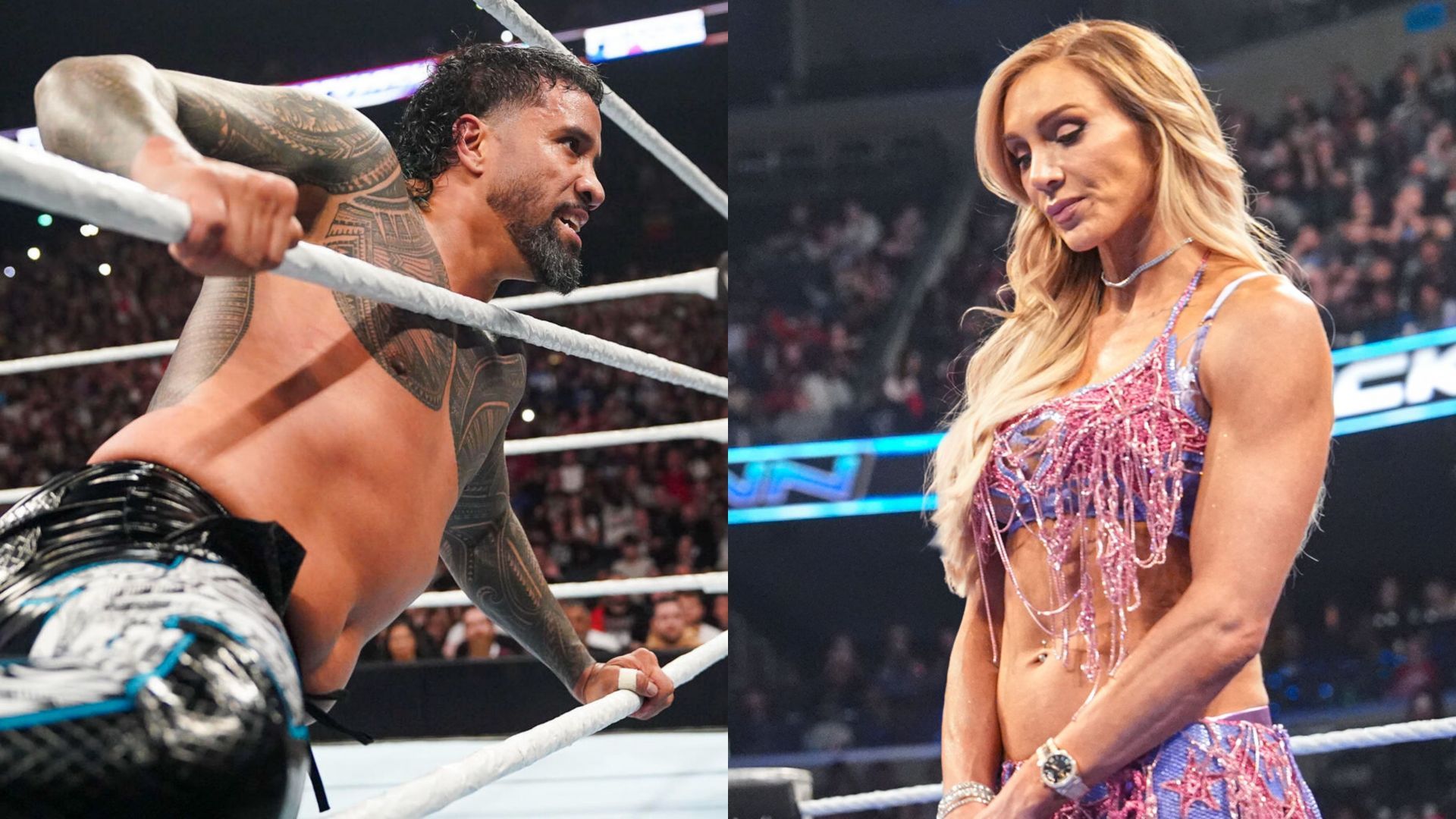 Jey Uso and Charlotte Flair won the Royal Rumble matches (Images credit: WWE.com)