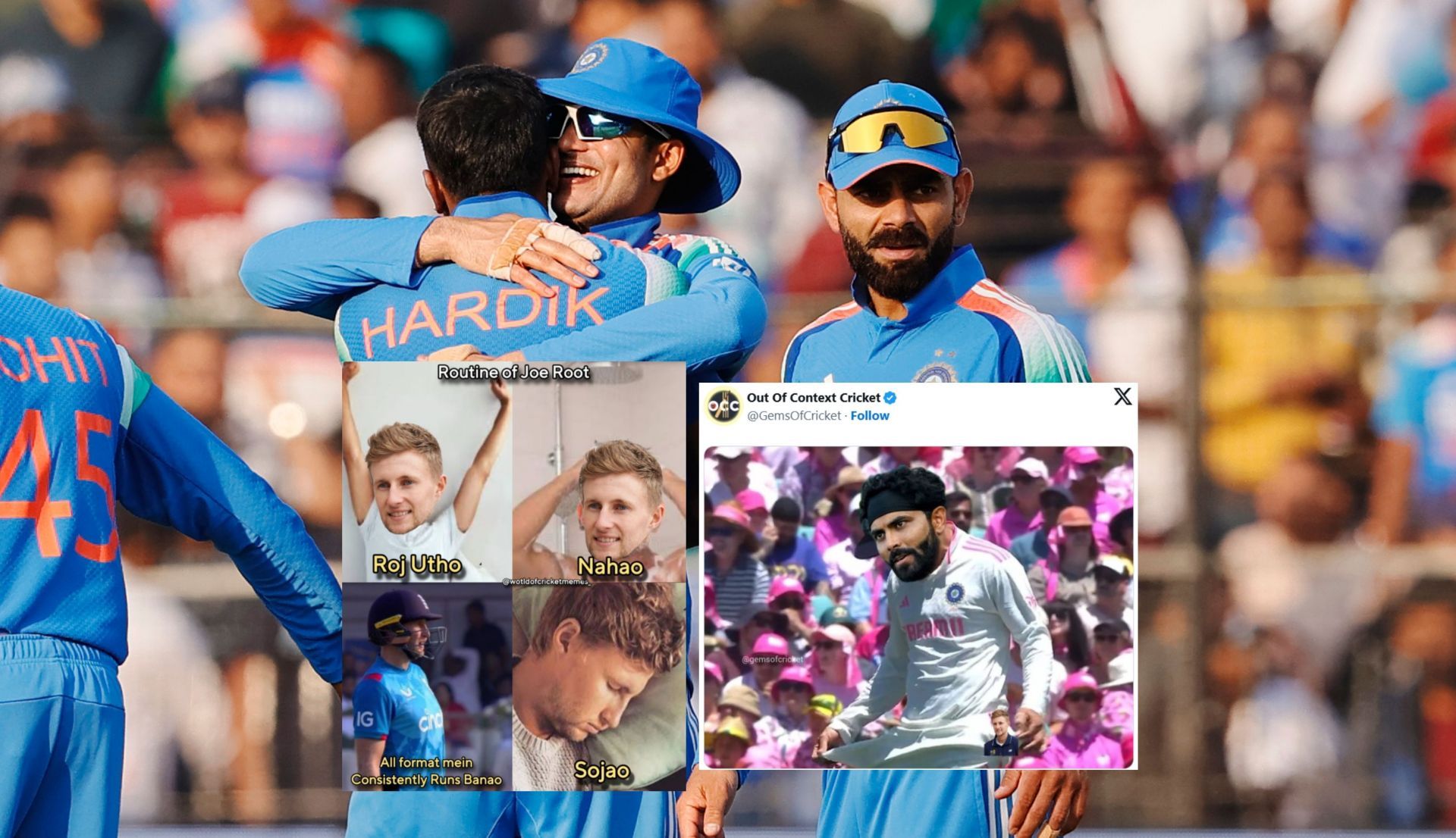 Fans react after the first innings on Sunday. (Images: X - BCCI, @GemsOfCricket, Instagram - worldofcricketmemes_)