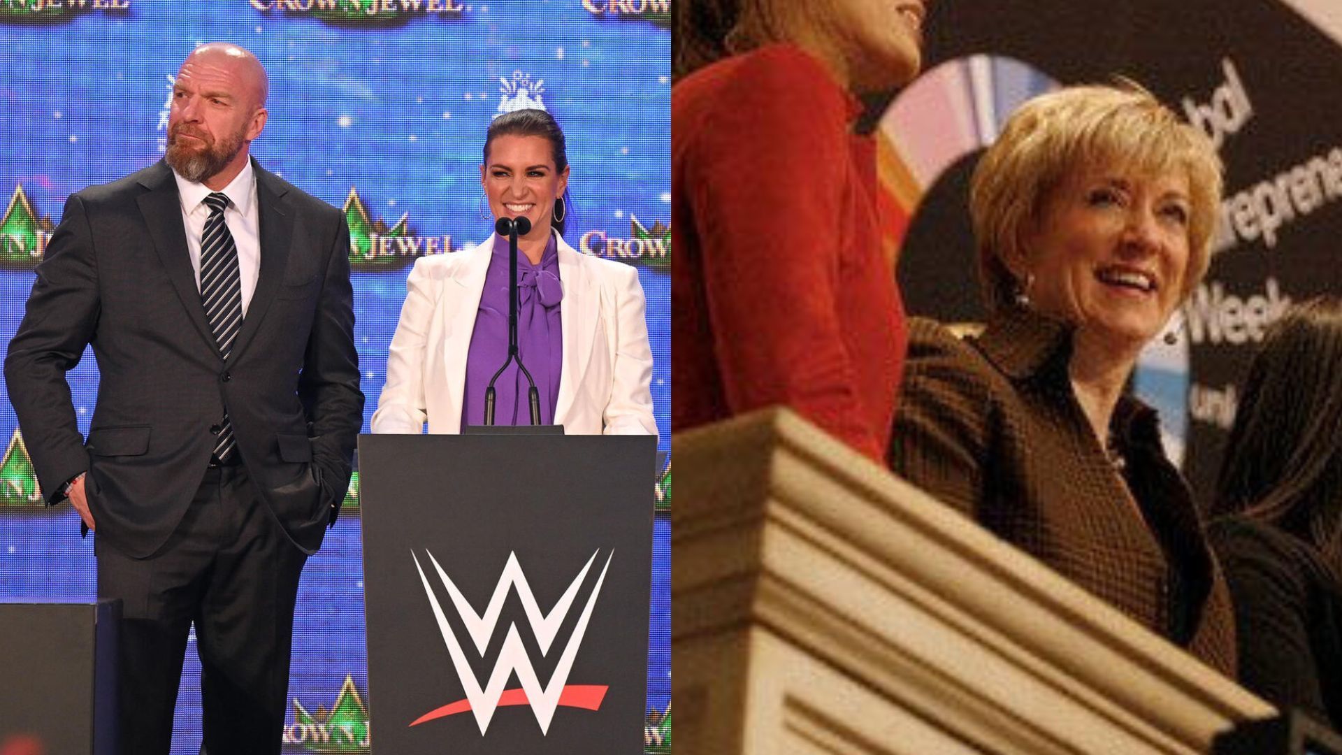 Triple H and Stephanie McMahon at a press conference! [Image credits: WWE.com]