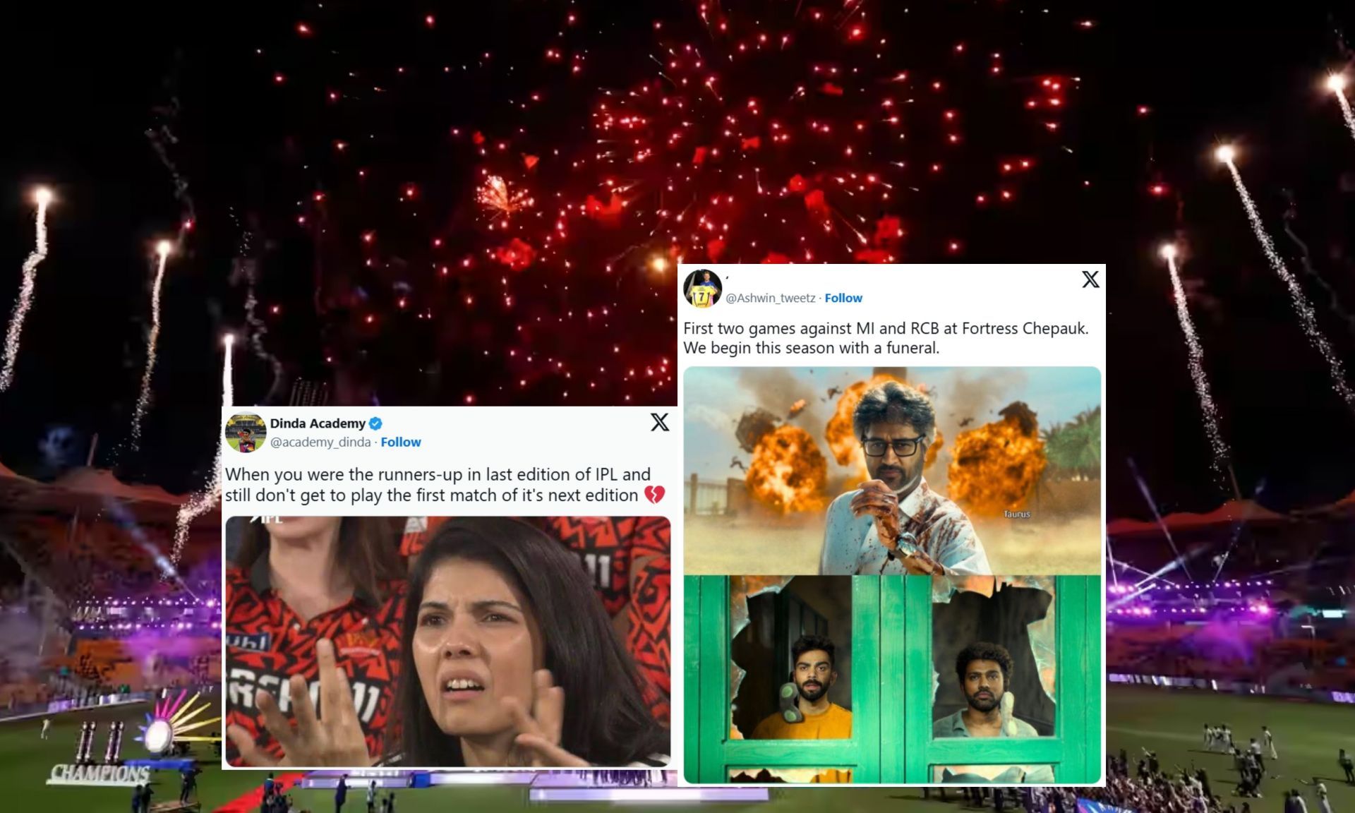 Fans react after the announcement of IPL 2025 schedule. (Images: bcci.tv, X - @Ashwin_tweetz, @academy_dinda)