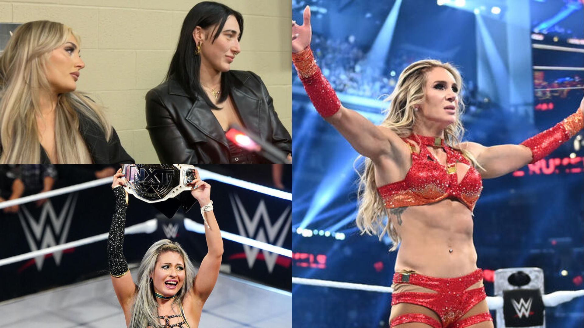 Tiffany Stratton, Rhea Ripley, and Giulia came face-to-face with Charlotte Flair (Image Credits: WWE.com)