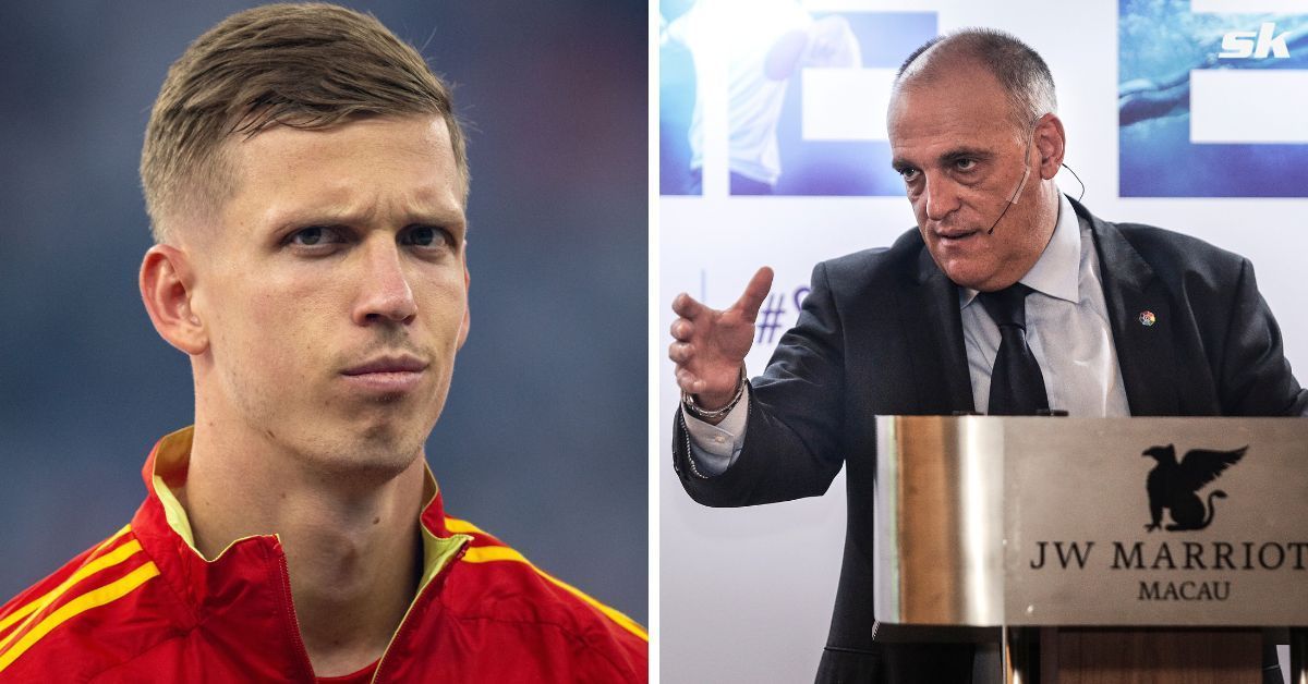 Dani Olmo (left) and Javier Tebas (right)