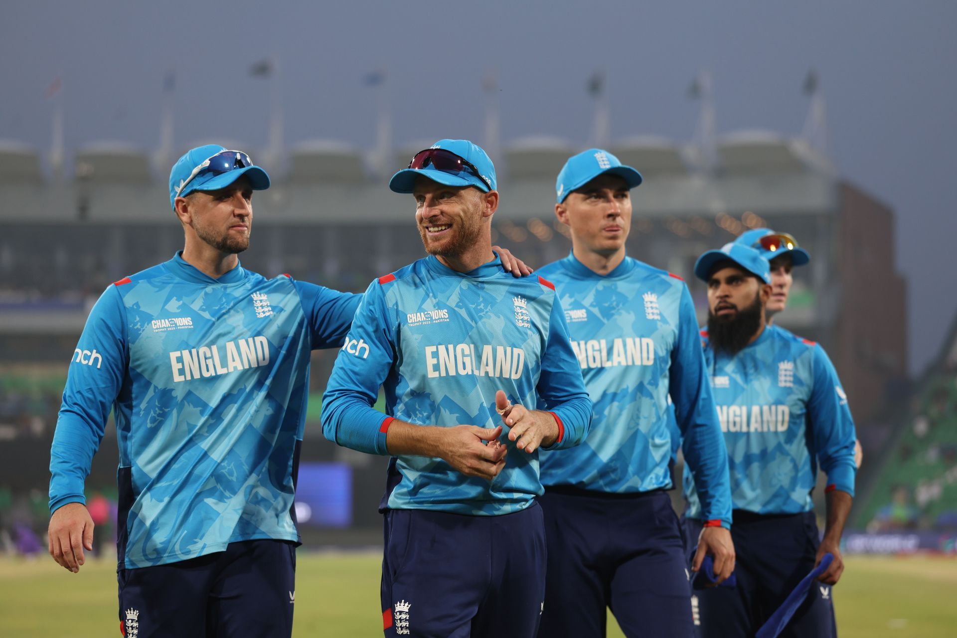 Jos Buttler walks away off the ground with his team. (Credits: Getty)