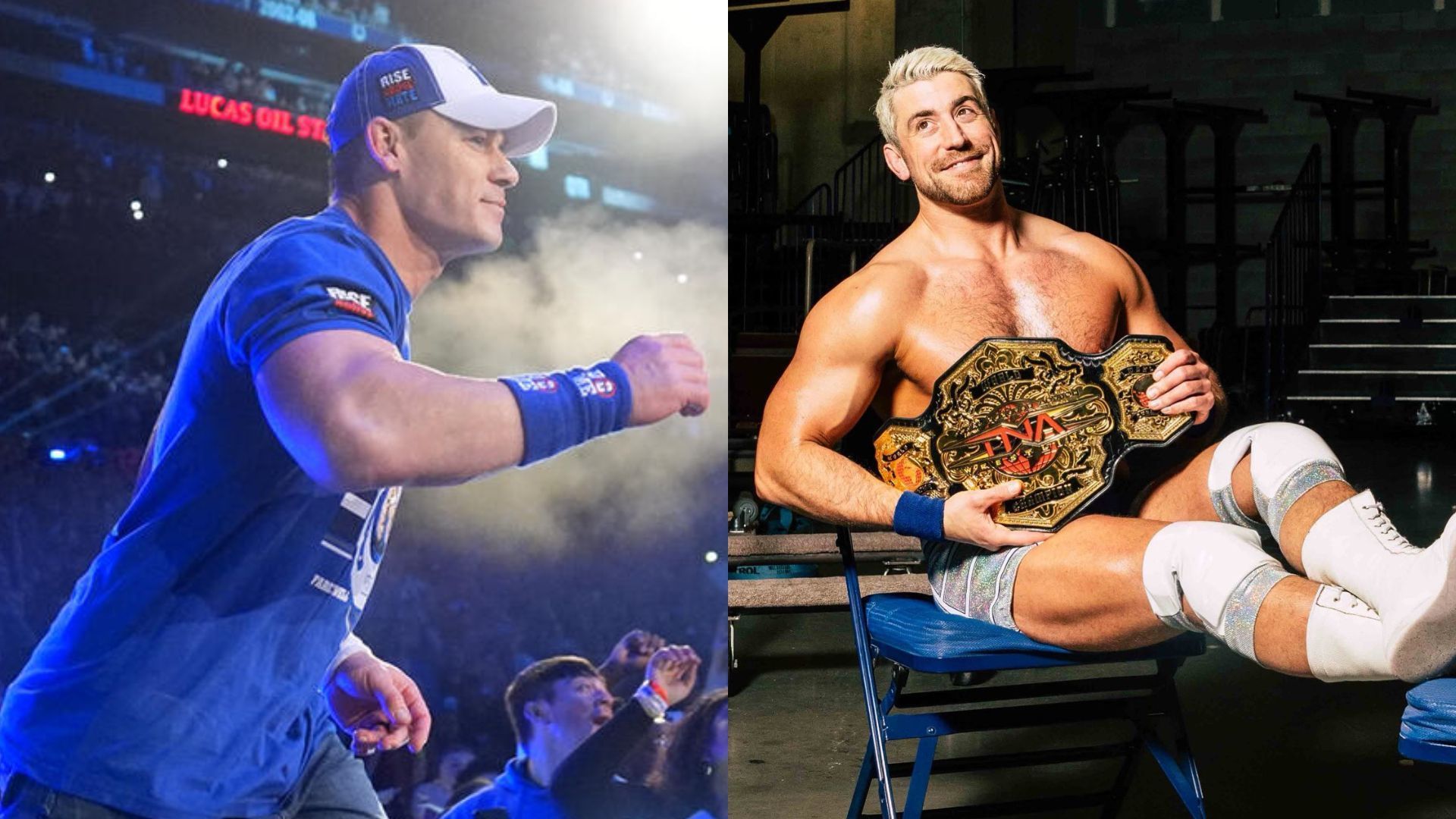 John Cena (left), Joe Hendry (right). [Photos from WWE.com &amp; Hendry