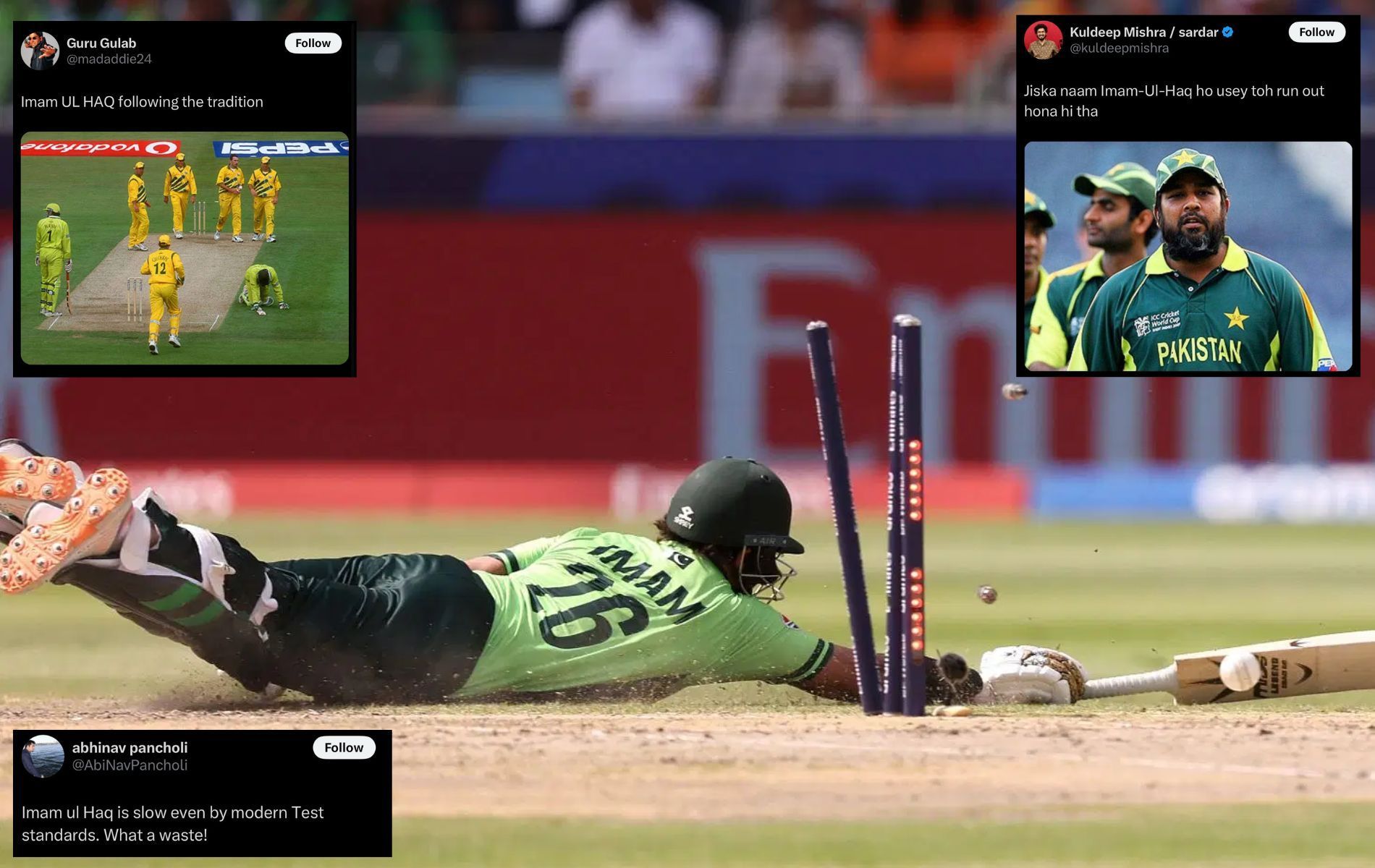 Imam-ul-Haq was slammed by Pakistan fans for his poor performance. (Pics: Getty Images/X/@kuldeepmishra/@madaddie24/@rajamohsinsays).