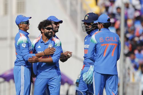 Ravindra Jadeja celebrates picking a wicket in the opening ODI. Source: Getty