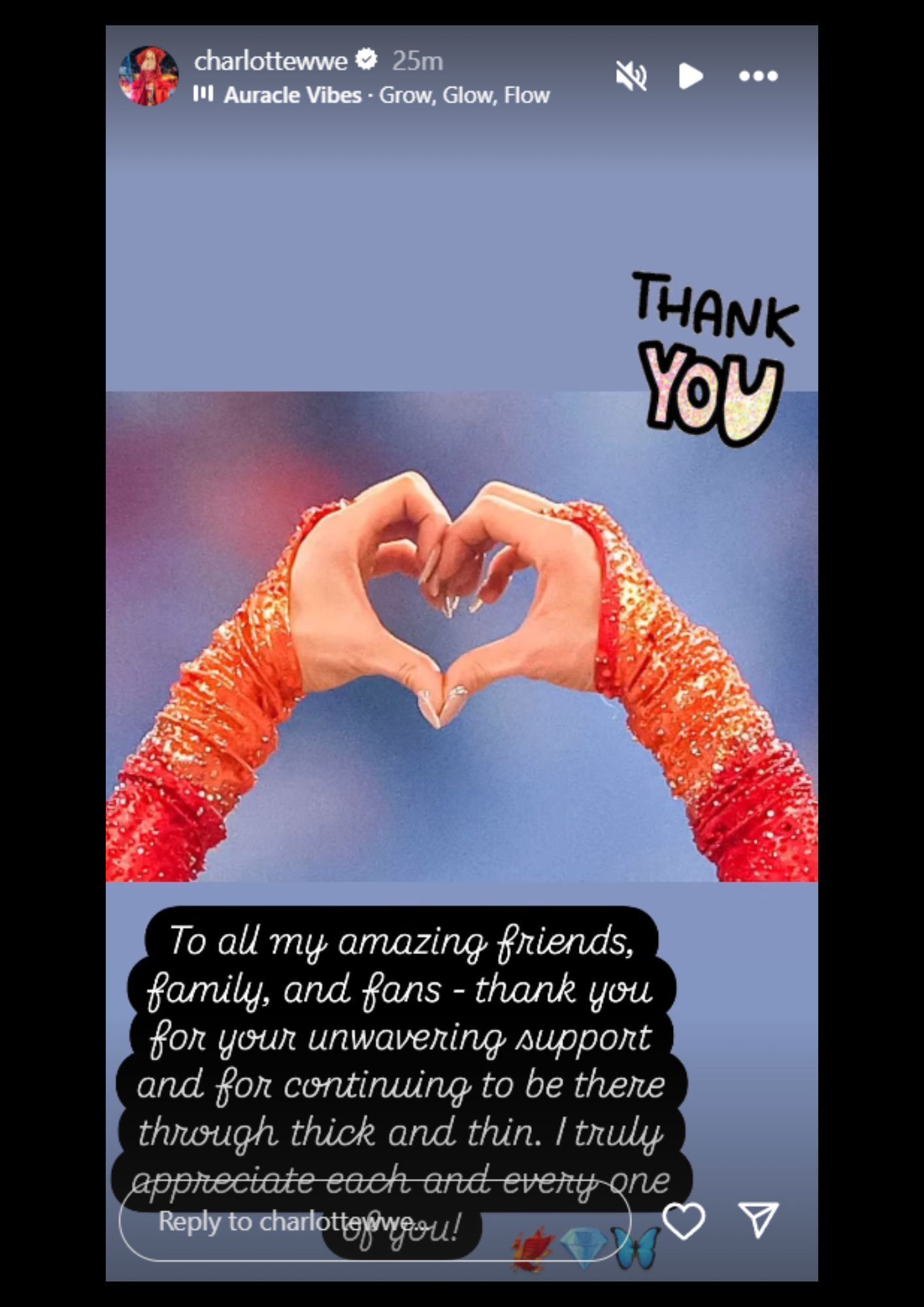 Charlotte Flair&#039;s message to her supporters [Image credit: Screenshot of Flair&#039;s Instagram story]