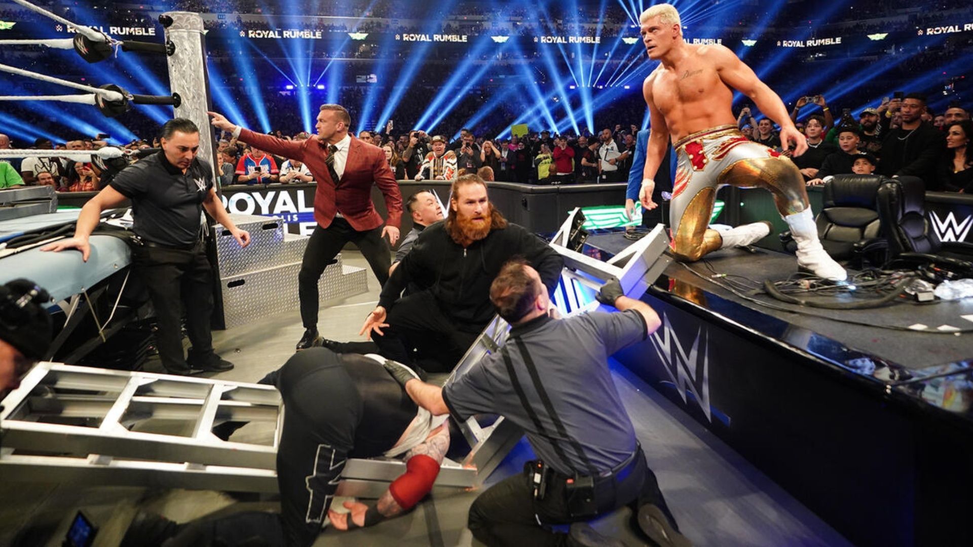 Sami Zayn was forced to watch his two friends tear each other apart at WWE Royal Rumble 2025 (Image via WWE.com)