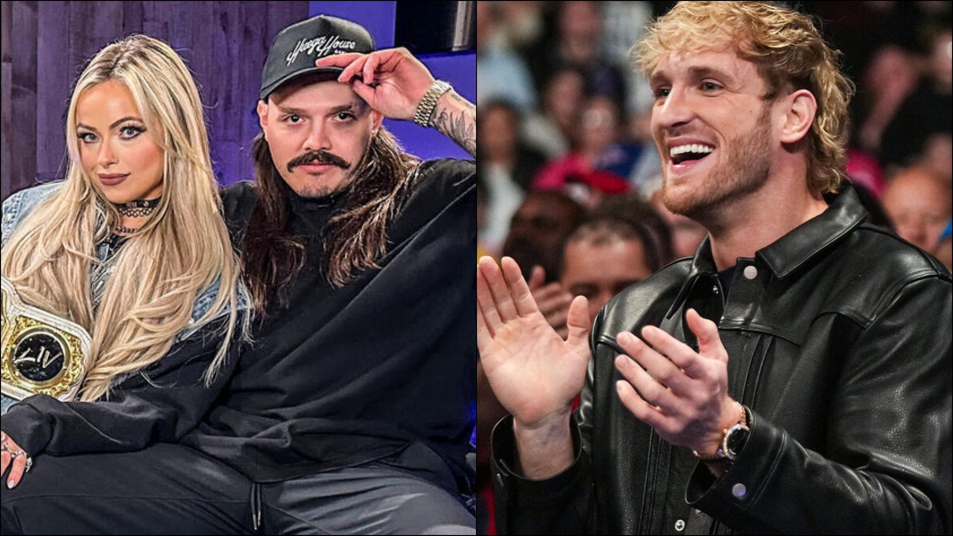 Liv Morgan &amp; Dominik Mysterio (L) Logan Paul (R) (Image via wwe.com)