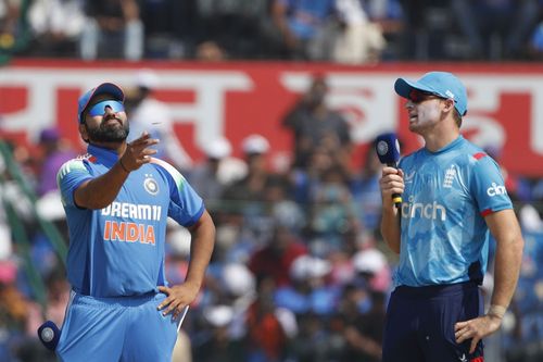 Rohit Sharma and Jos Buttler during the toss. (Credits: Getty)