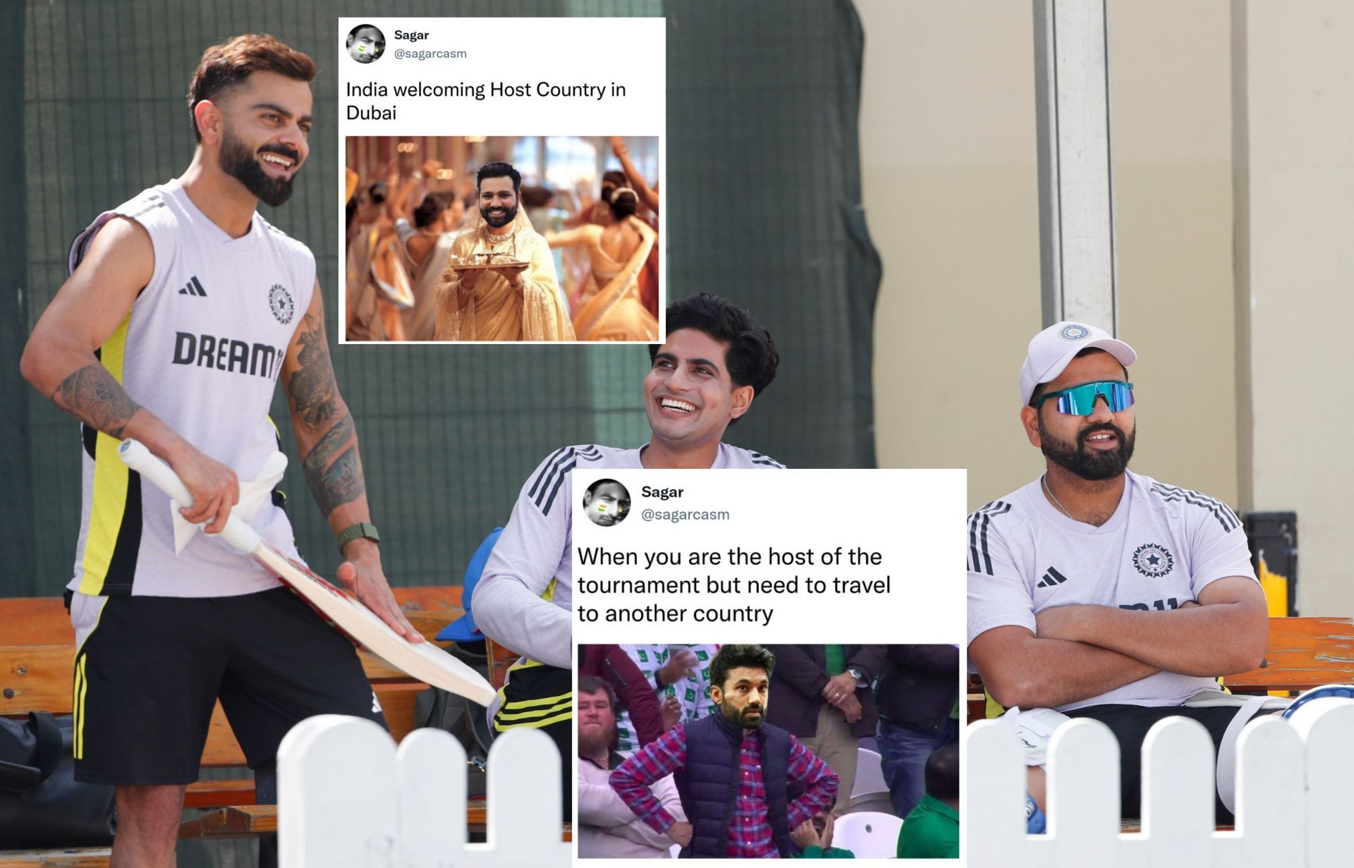 Fans react ahead of IND vs PAK CT 2025 match.(Images: BCCI/X, Instagram - sagarcasm)