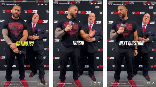 Reigns reacts to his rating in 2K25. [Image credits: Screenshots from Paul Heyman's IG story]