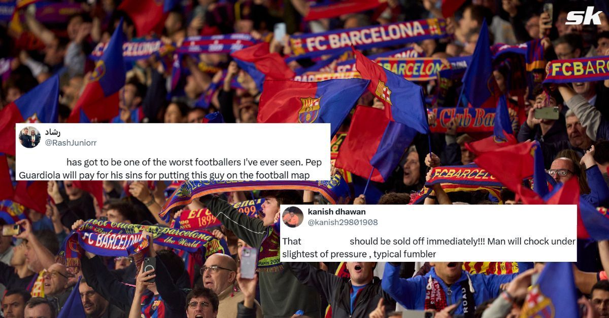 Fans slam 24-year-old Barcelona star over display in hard-fought 1-0 victory over Rayo Vallecano. Images via Getty, Twitter - @RashJuniorr , @kanish29801908