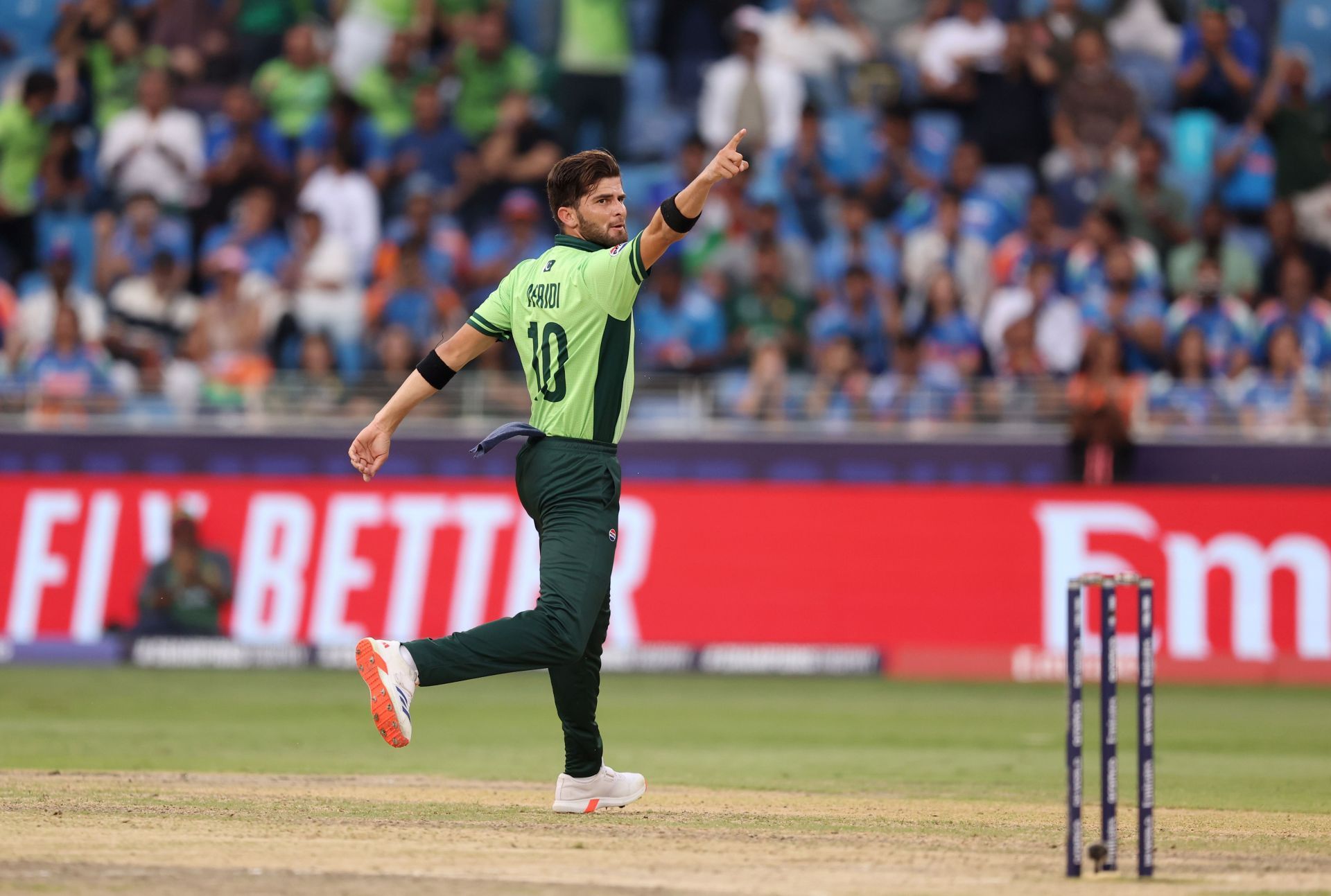 Shaheen Afridi&#039;s dismissal of Rohit Sharma was one of the lone highs for Pakistan in the India clash [Credit: Getty]