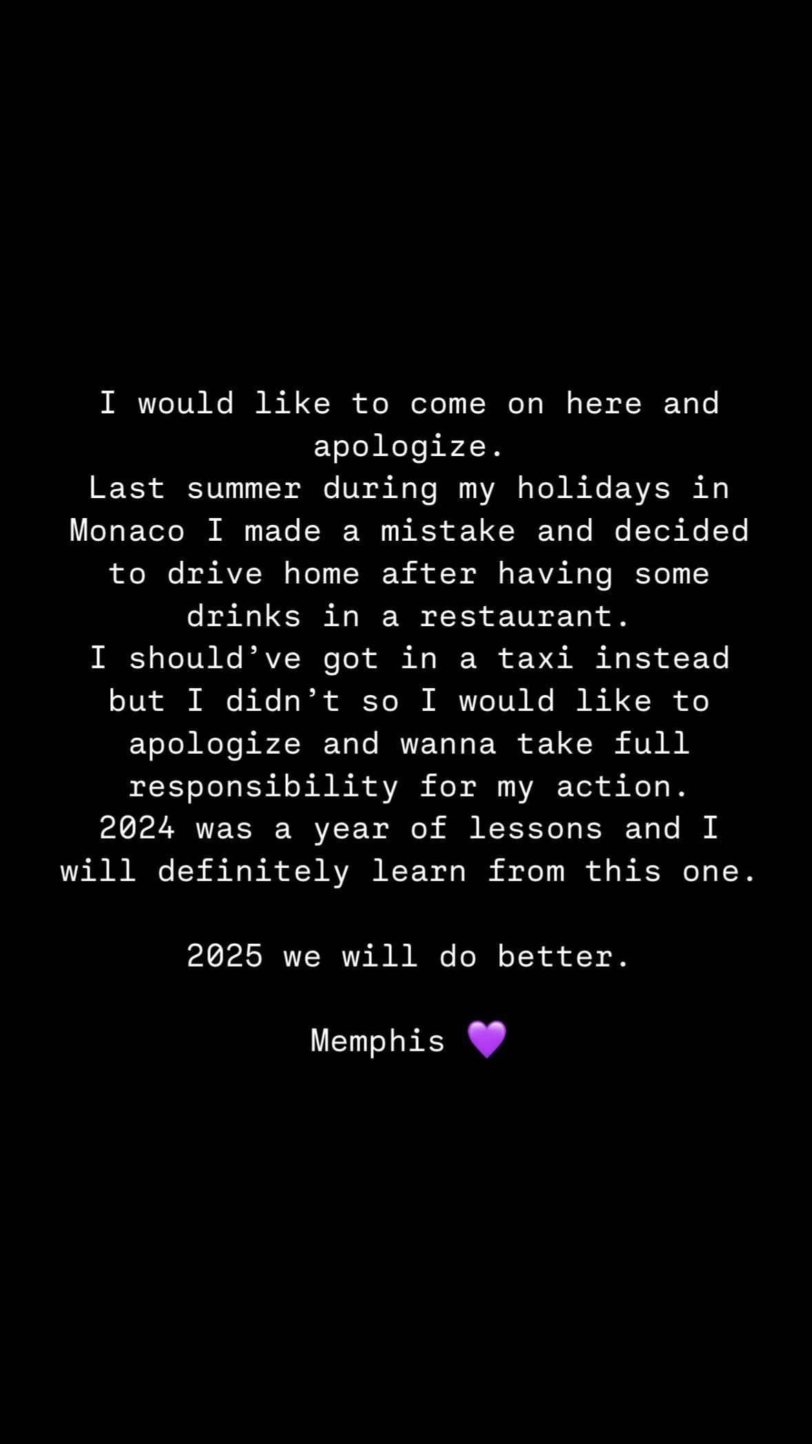 Memphis Depay issues an apology. (Image Credit: memphisdepay via Instagram)