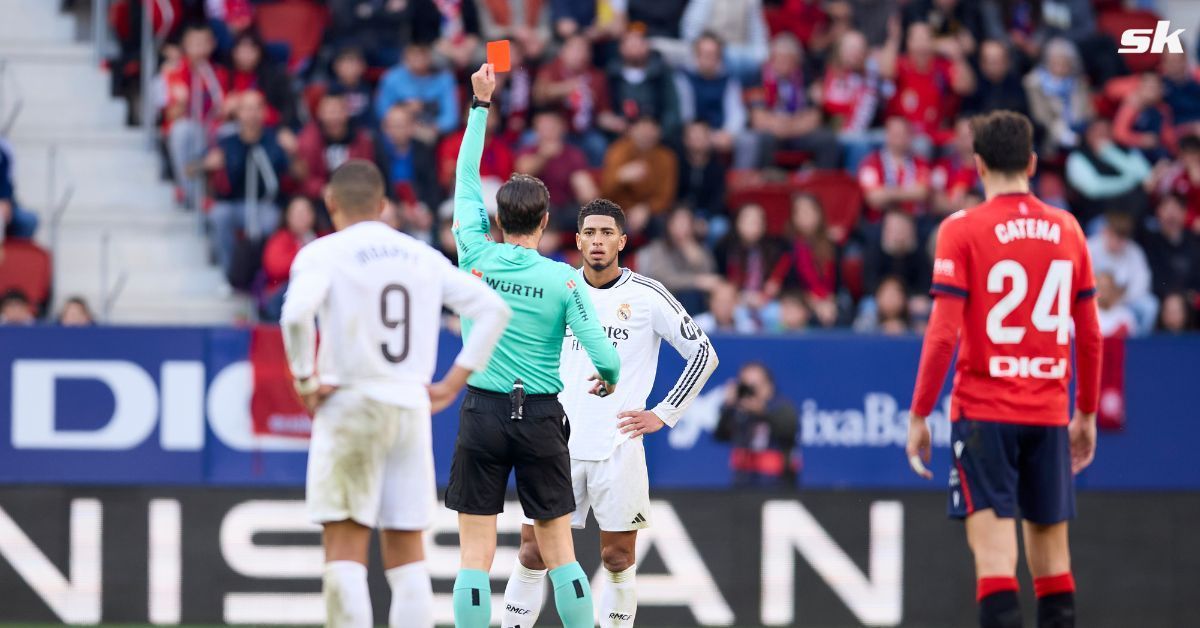 Real Madrid star Jude Bellingham shown a red card against Osasuna (Image:Getty)