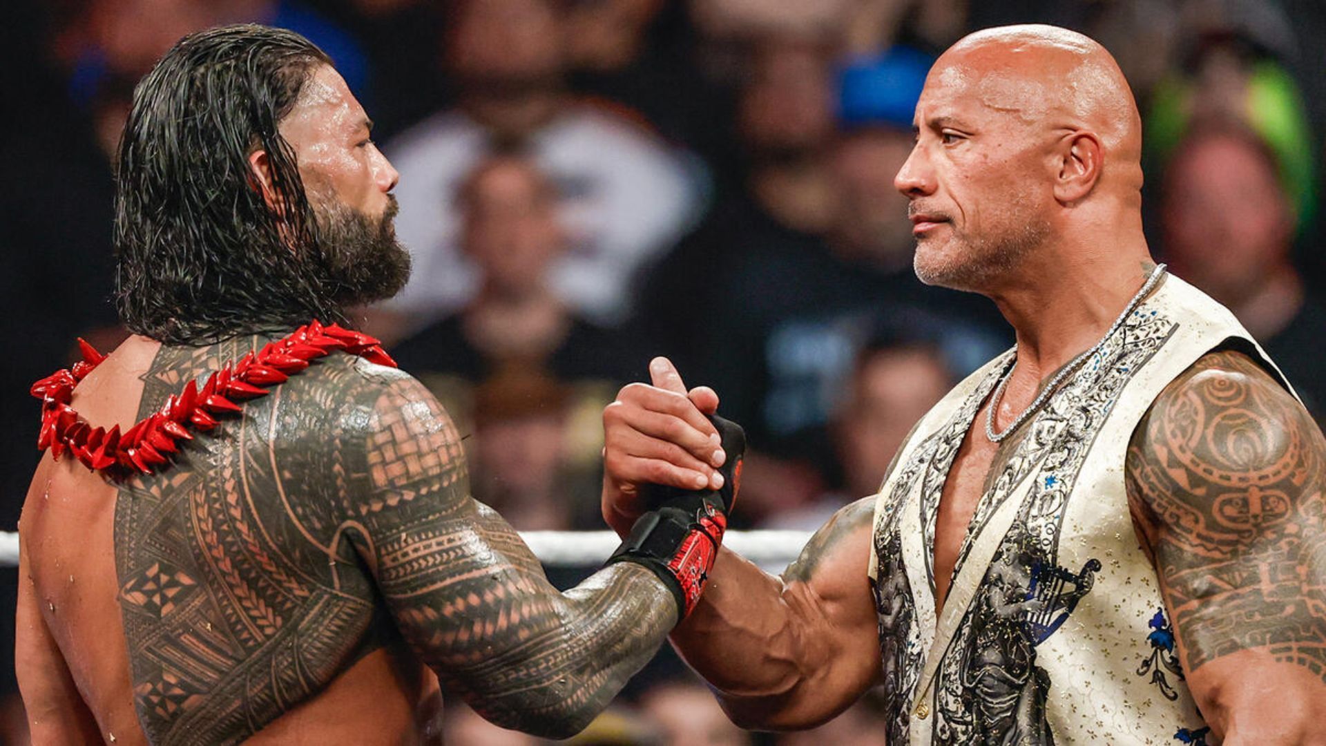 The Rock and Roman Reigns on the Netflix premiere of RAW, Jan. 6, 2025 [WWE/Courtesy]