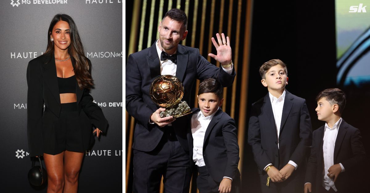 L to R: Antonela Roccuzzo, Lionel Messi and their three children (All images sourced from Getty)