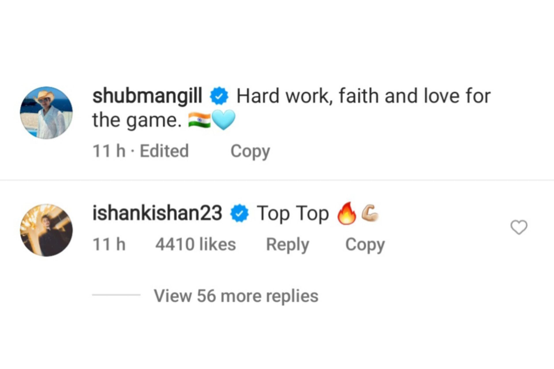 Ishan Kishan reacts to Shubman's social media post (Image via Instagram-@shubmangill)