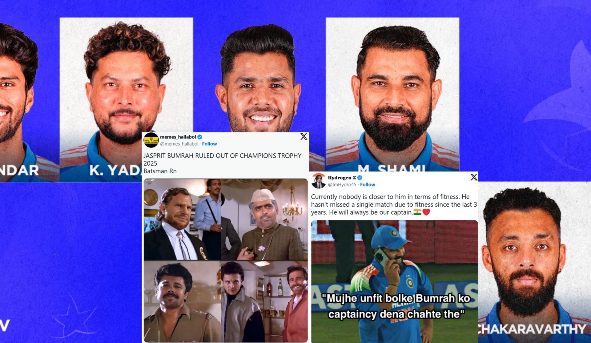 “Indian Knight Riders”-Top 10 funny memes as Harshit Rana & Varun Chakavarthy replace Jasprit Bumrah & Yashasvi Jaiswal in Champions Trophy 2025 squad