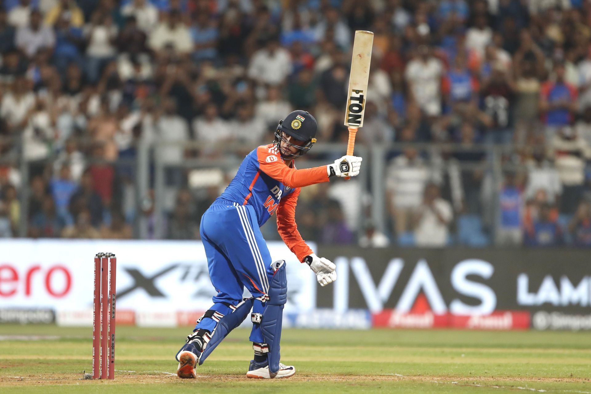 Abhishek played shots all around the Wankhede Stadium in the final T20I against England [Credit: Getty]