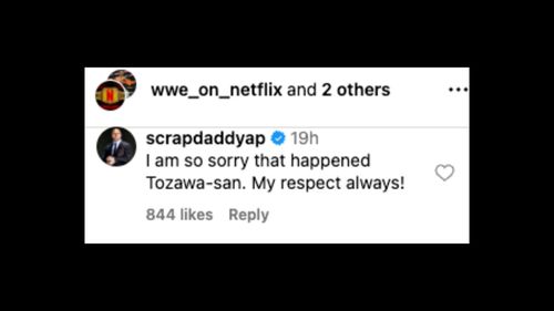 Pearce sent a message to Tozawa on social media. [Image credit: Screenshot from WWE on Netflix's Instagram]