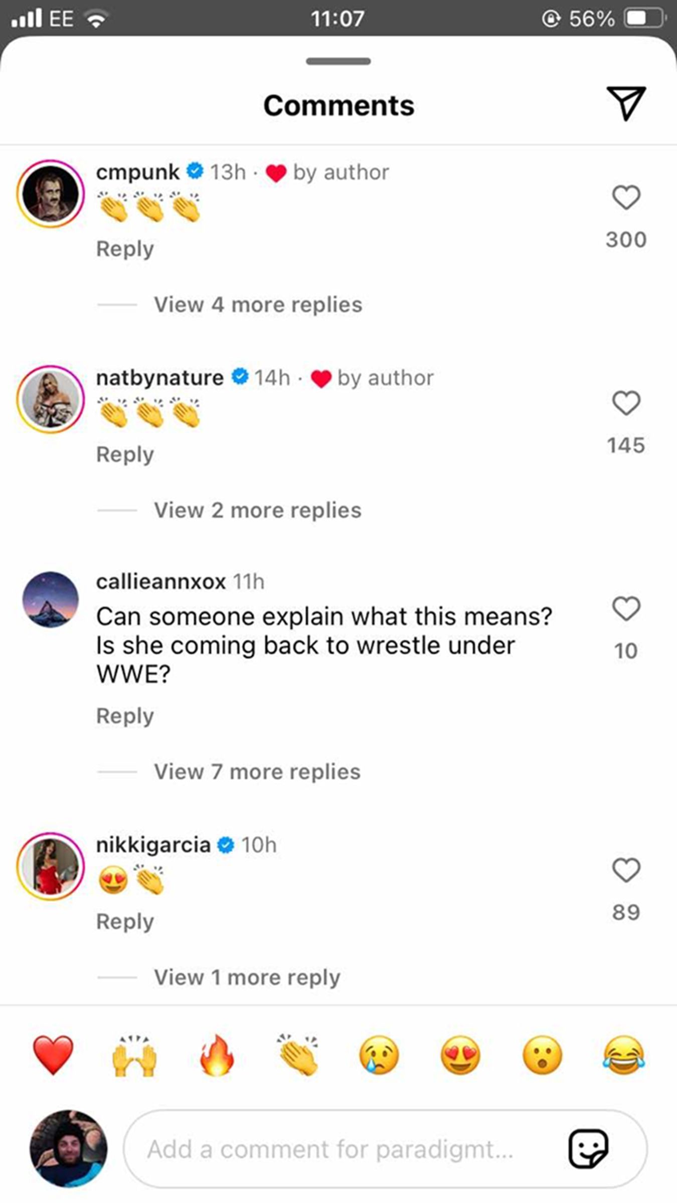 Many WWE stars have reacted to the announcement (Screengrab from the post&#039;s comments section)