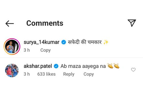 Axar Patel reacts to Suryakumar Yadav's latest post (Image via Instagram-@surya_14kumar)