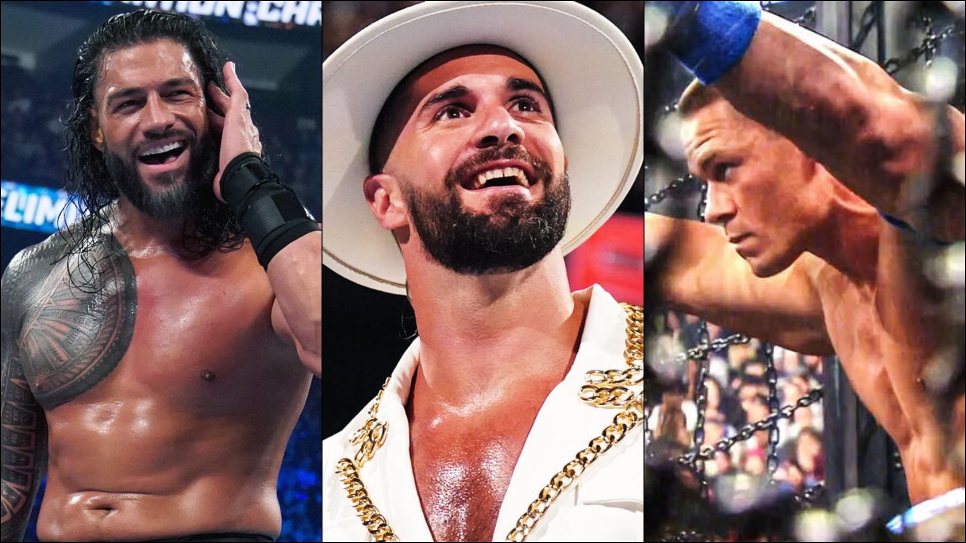 Roman Reigns (L) Seth Rollins (C) John Cena (R) (Image credits: wwe.com)