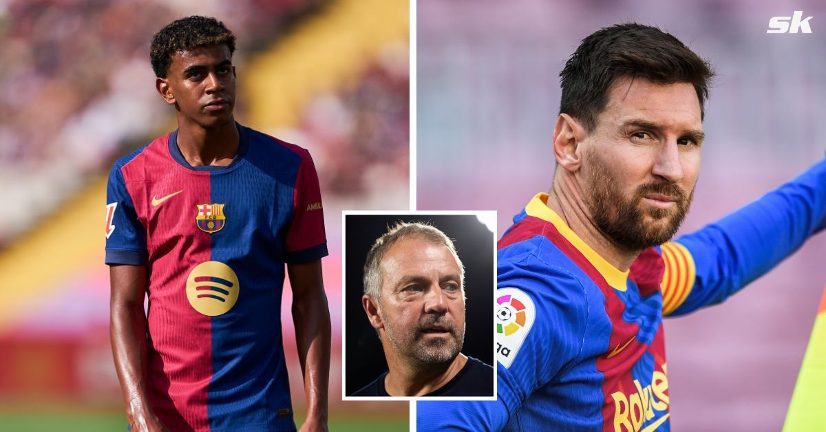 Lamine Yamal, Hansi Flick and Lionel Messi (all images via Getty)