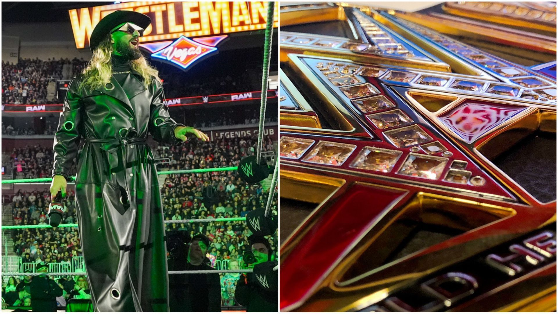 Seth Rollins on WWE RAW, championship plate on display