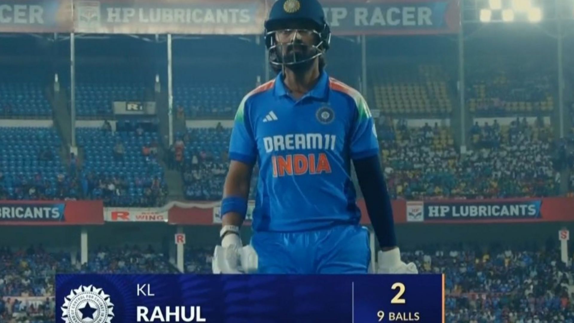 KL Rahul walking back to the pavilion after getting out in 1st ODI. (Image: BCCI)