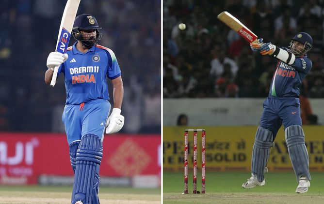 Rohit Sharma vs Virender Sehwag - comparing their stats in the Champions Trophy