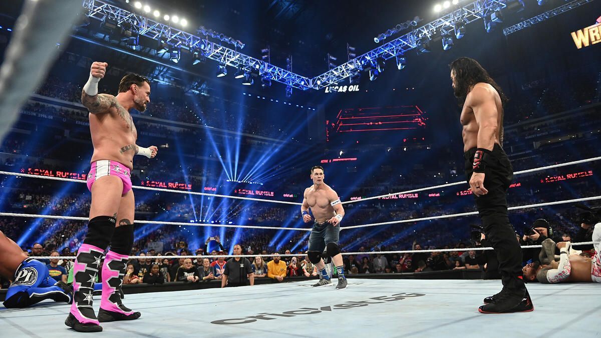 CM Punk, John Cena, and Roman Reigns at this year&#039;s Royal Rumble (Image credits: wwe.com)