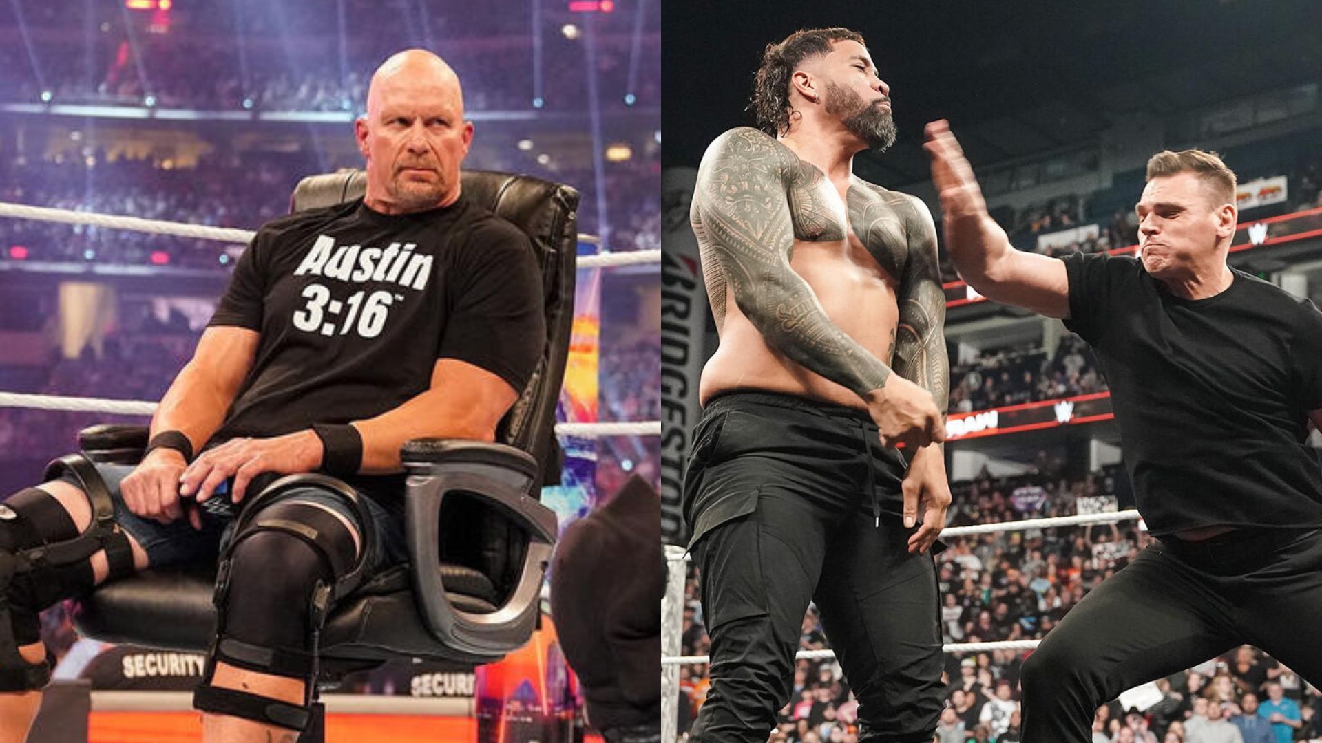 Stone Cold Steve Austin, Jey Uso, and Gunther. [Images via WWE.com]