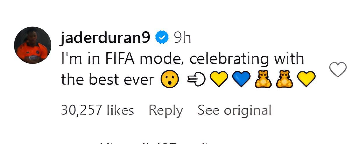 Jhon Duran&#039;s comment to Cristiano Ronaldo&#039;s post (Image: Instagram/@cristiano)