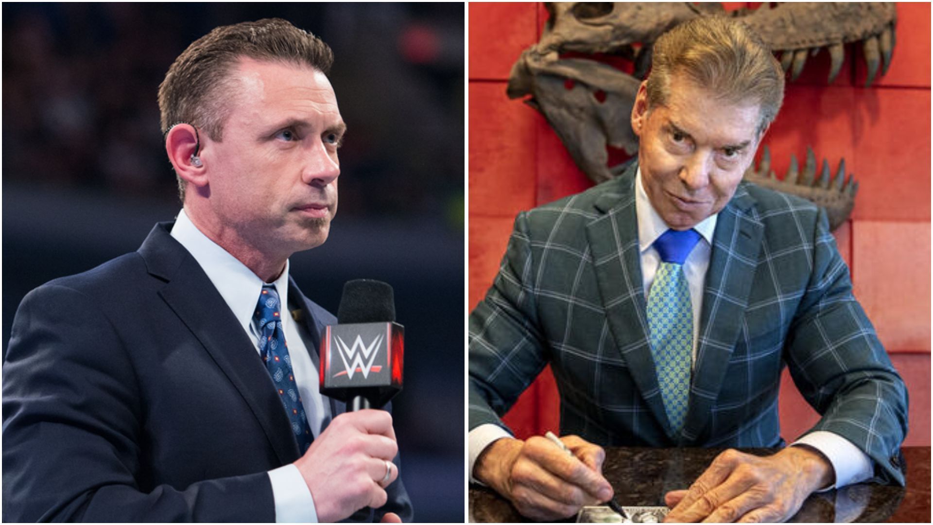 Michael Cole and Vince McMahon. (Photos: WWE.com)