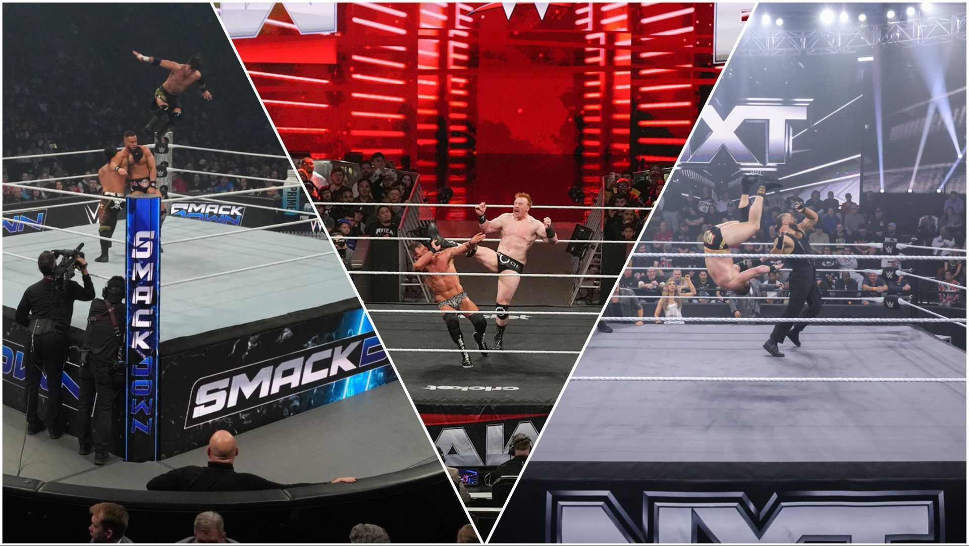 WWE Superstars in action on RAW, SmackDown, and NXT