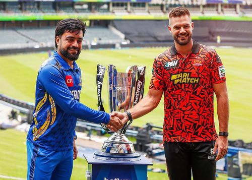 Rashid Khan and Aiden Markram with the trophy. (Credits: SEC X)