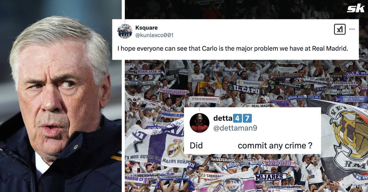 Real Madrid fans angry at Carlo Ancelotti for refusing to name 21-year-old in starting line-up vs Espanyol (Source: Both images from Getty, X/@kunlexco001, @dettaman9)