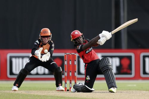 Deandra Dottin flexing her muscles during the WBBL. Source: Getty