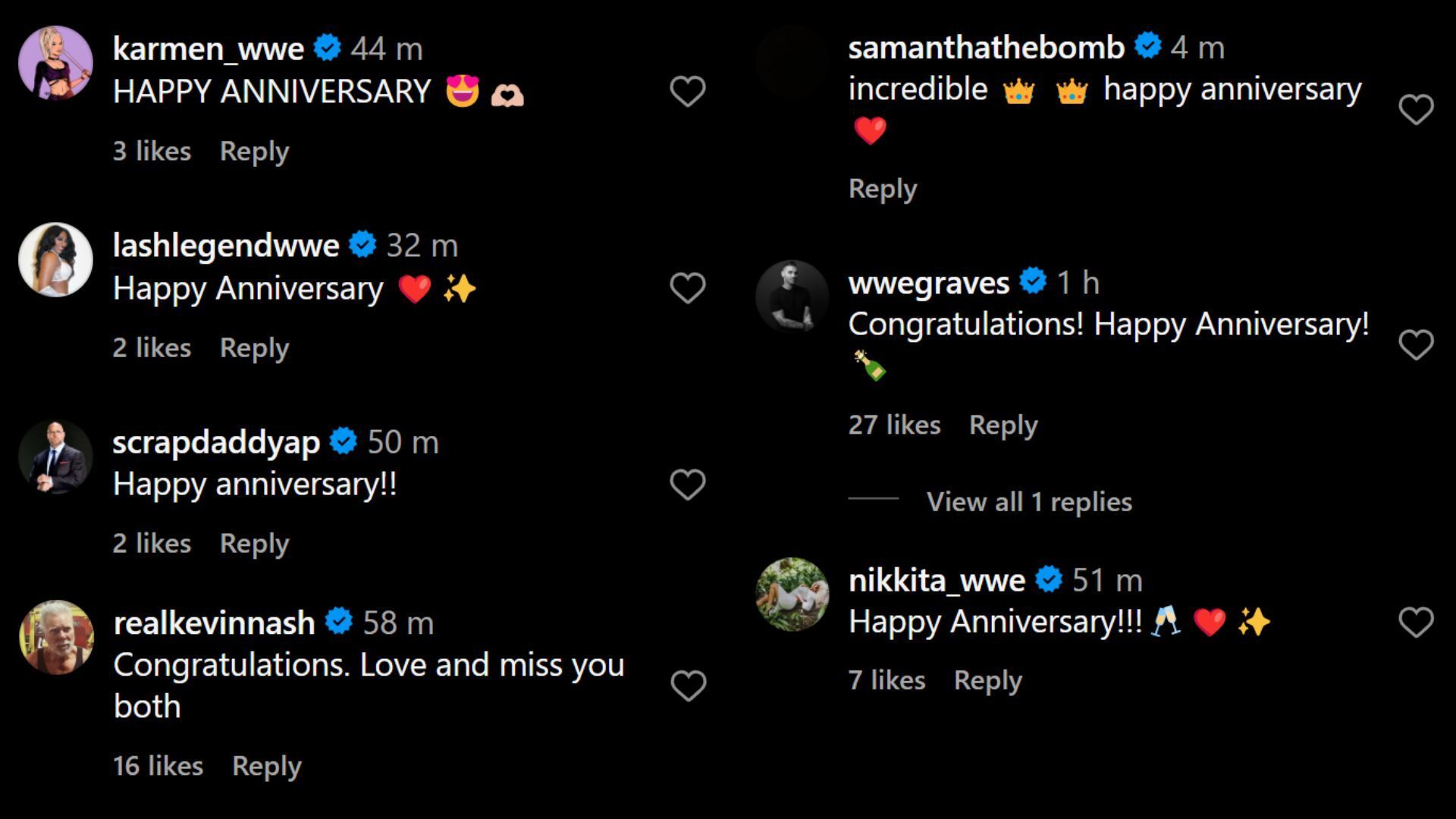 Congratulatory messages for Booker T and Sharmell [Image Credits: Comments section of Sharmell&#039;s Instagram]