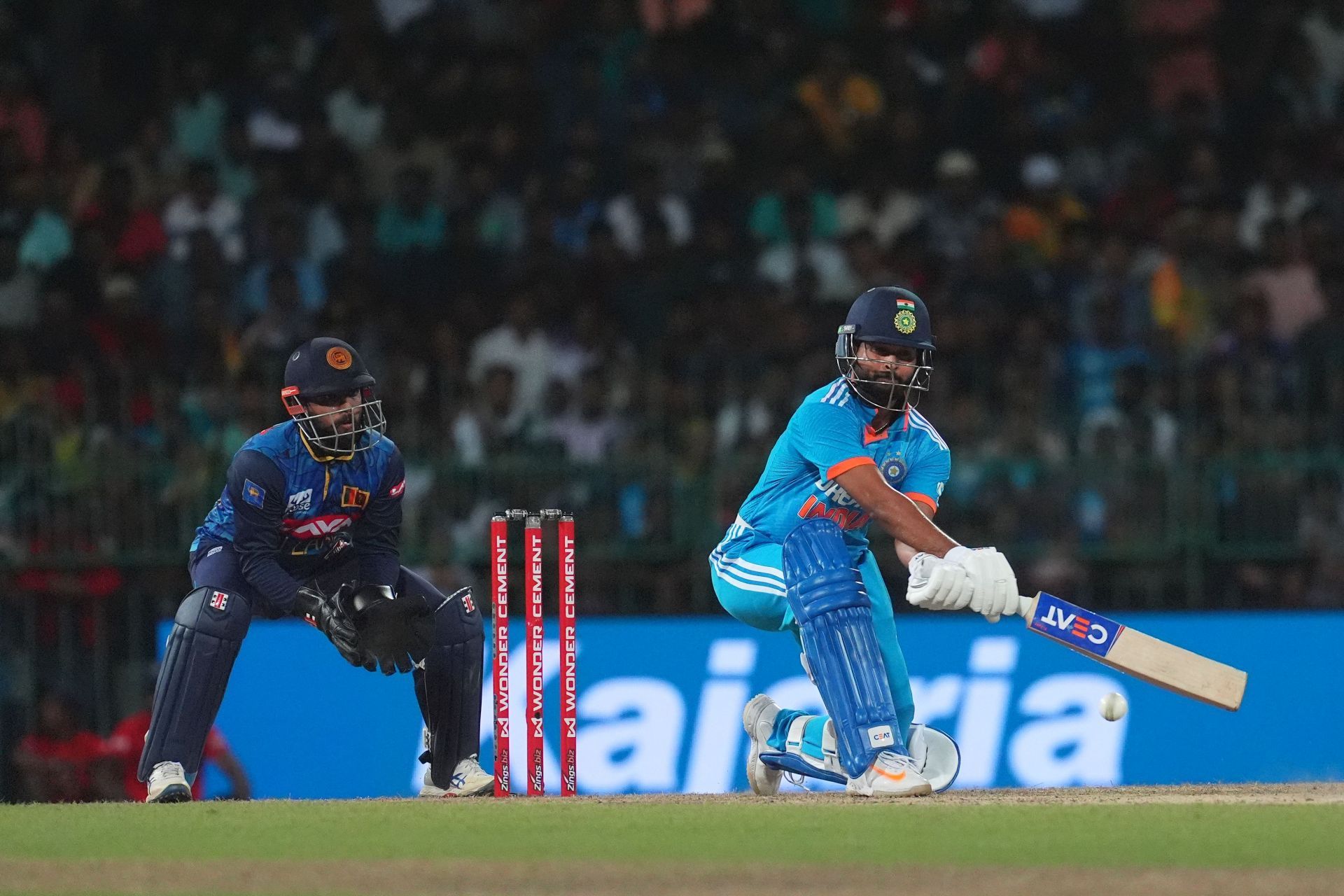 Shreyas Iyer of India playing a shot during game three of the One Day International series between Sri Lanka and India at R. Premadasa International Cricket Stadium on August 07, 2024 in Colombo, Sri Lanka. (Photo by Sameera Peiris/Getty Images)